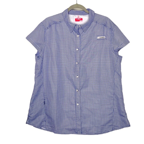 Habit Women's Blue & White Check Print Button-Down Shirt Cap Sleeves size 2XL - Picture 1 of 10